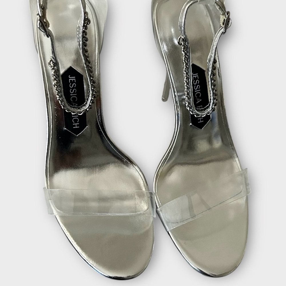 Jessica Rich Silver Chain Stiletto Pumps Size 41 New in Box Ankle Straps - Picture 4 of 7